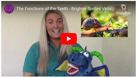 Brighter Smiles virtual oral health education session Jenna and dragon