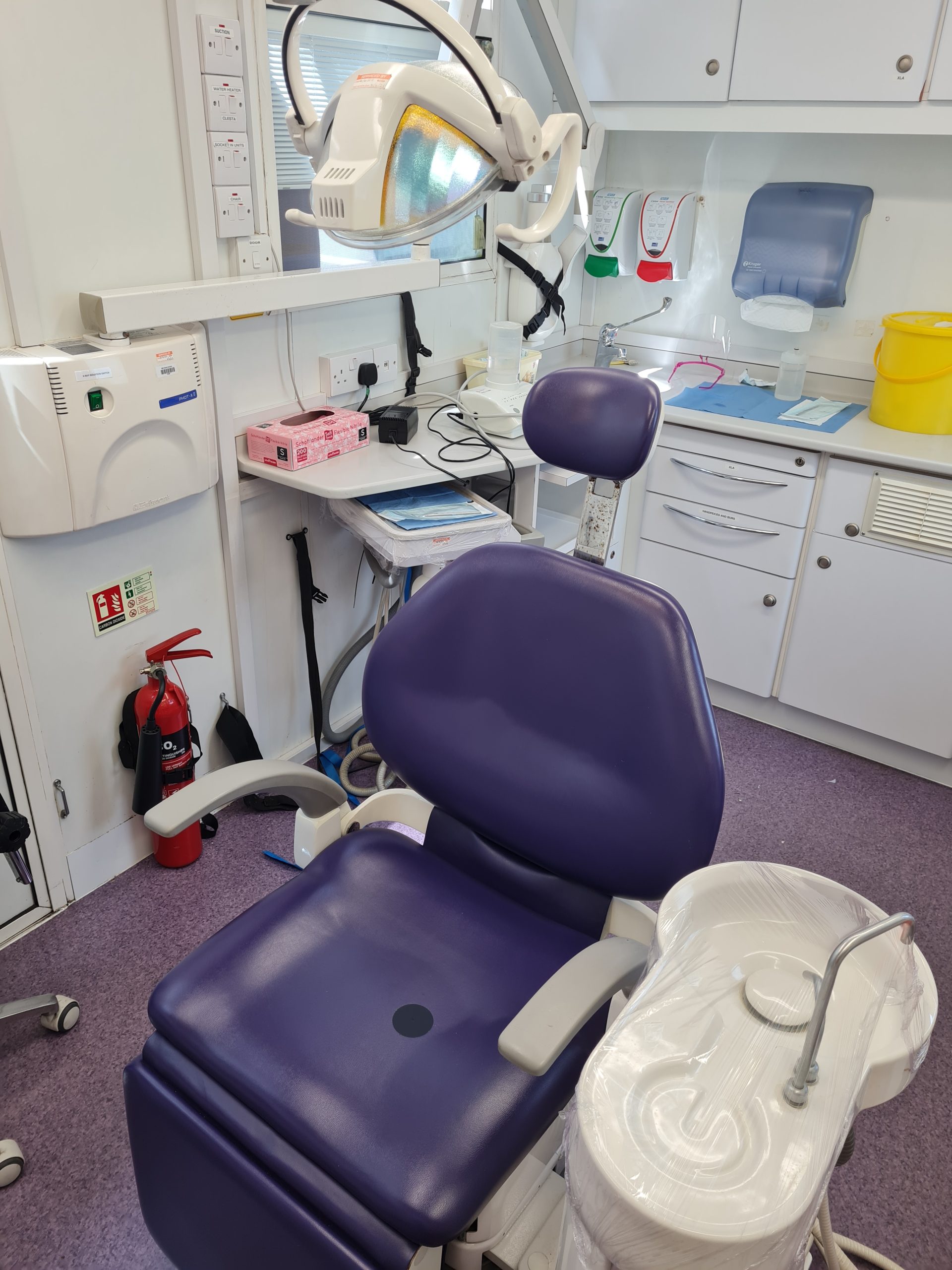 dental chair inside mobile dental unit
